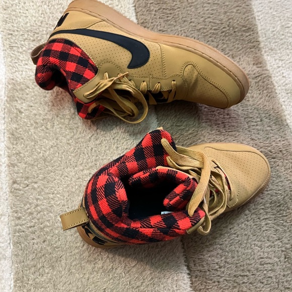 Size 10 nike Air Force one Tan color with red and black checkered design - Picture 3 of 4